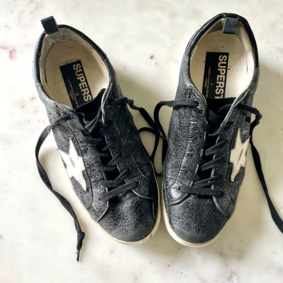 Golden Goose Shoes - GOLDEN GOOSE Super-Star Black Low Top Sneakers, Size 38